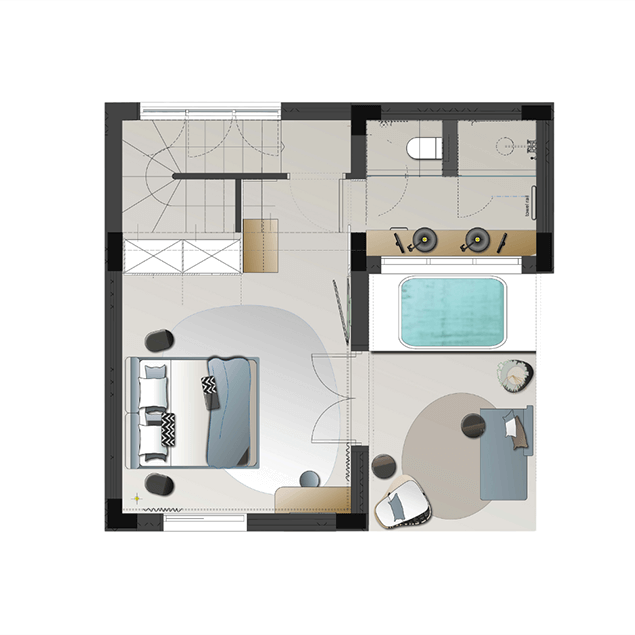 Junior Panorama Sea View Suite with Jetted Tub Layout